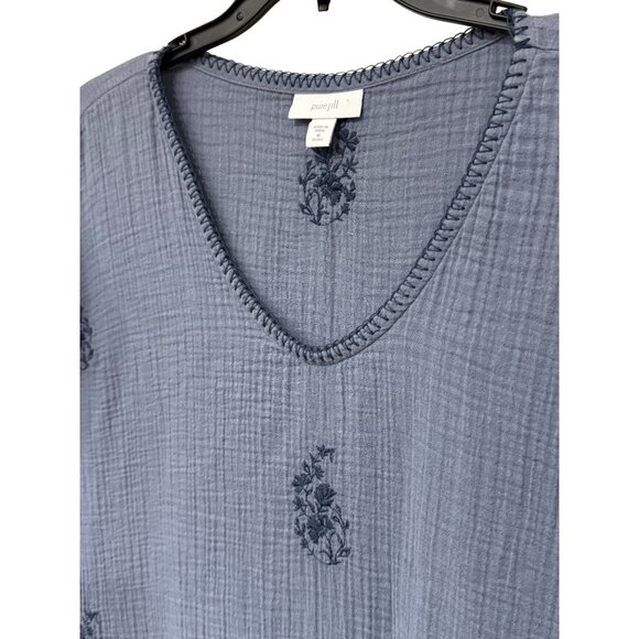 J Jill Pure Jill 100% Cotton Gauzy Dress Embroidered Size M Petite Lagenlook - Picture 2 of 6